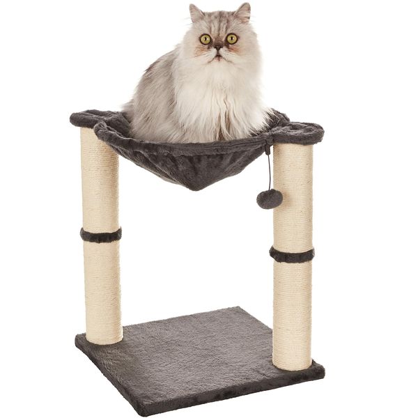 YUEXUAN Torre de árbol para gatos con hamaca y postes rascadores para juguetes de gatos de interior, 16.5x15.7x15.7, 18.1x15.7x15.7 pulgadas Cama para gatos en colores beige y gris