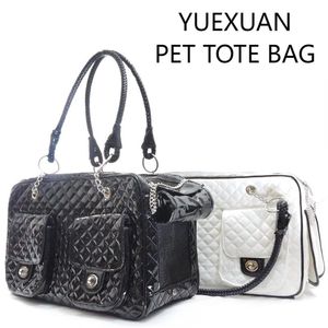 YUEXUAN Sac fourre-tout de styliste en cuir PU pour chien et chat, sac de transport pour petit et moyen chien, sac à main pour chien, grand sac fourre-tout pour animal de compagnie, chat, chien, randonnée, sac fourre-tout en plein air, noir, blanc