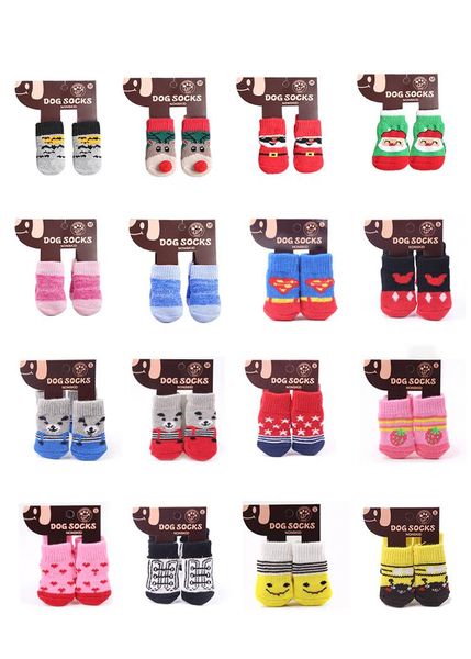 YUEXUAN Calcetines de diseñador para perros, calcetines de algodón antideslizantes y cálidos para perros y gatos, calcetines navideños de Papá Noel, fáciles de usar y limpiar, calcetines suaves impermeables para exteriores