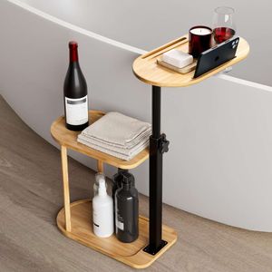 Yufoi Table de plateau à 3 couches, murs indépendants en bambou adaptés, plateau de table, support de rangement pour baignoire, salle de bain, centre de spa, cadeau pour nouvelle maison