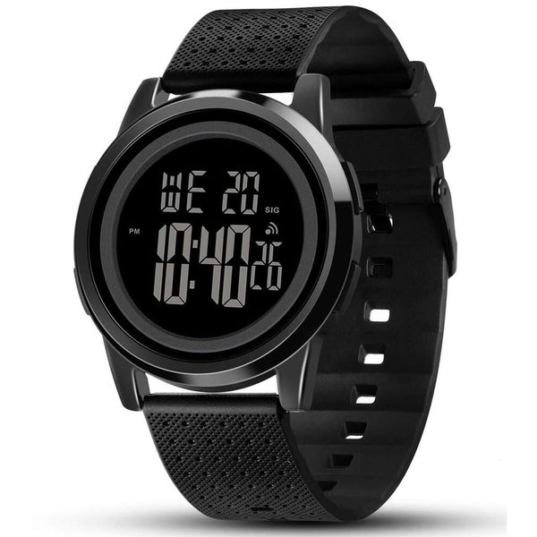 YUINK Montre-bracelet de sport numérique ultra fine en acier inoxydable pour homme et femme