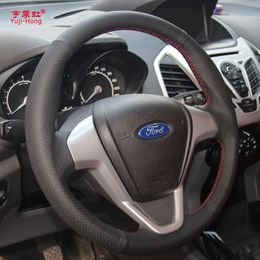 Yuji-Hong Kunstleer Auto Stuurwiel Covers Case voor Ford Fiesta 2009-2013 EcoSport 2013 Auto-styling Hand-gestikt2184
