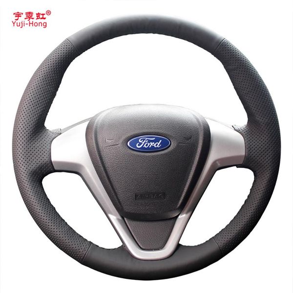 Housse de volant de voiture en cuir artificiel Yuji-Hong pour Ford Fiesta 2009-2013 EcoSport 2013 style de voiture cousu à la main2017