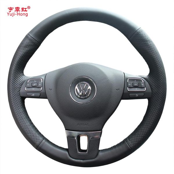 Housse de volant en cuir artificiel yuji-hong pour Volkswagen VW CC Tiguan Passat Touran Golf 6 Cover225R cousue à la main