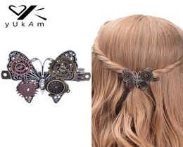 YUKAM Steampunk Haaraccessoires Vintage Handgemaakte Metalen Haarspeldjes Haarspelden Haarspeldjes Gear Vlinder Klok Decoratie voor Vrouwen S6070309