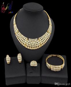 YuLaili Classic African Gold ketting oorbellen Bracelet Ring Nigeriaanse bruidsbruineel kristallen sieraden Sets 67589594667536