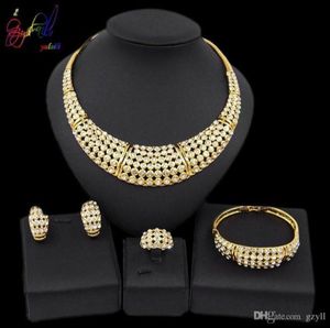 Yulaili classique collier en or africain boucles d'oreilles Bracelet bague mariage nigérian mariée cristal ensembles de bijoux 67589599902941