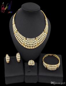 Yulaili classique collier en or africain boucles d'oreilles Bracelet bague mariage nigérian mariée cristal ensembles de bijoux 67589595808324