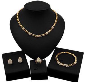 YuLaili Dubai Electroplating 18K Gold Drop -vormige zirkon ketting Bracelet Oorring ring set Fashion Ladies Party Luxe bruiloft DA3117175
