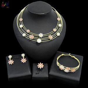 Yulaili Dubai Gouden Sieraden Sets voor Vrouwen Party Bloemvorm Kristallen Ketting Oorbellen Armband Ring Bruiloft Bruids Jewellery300b