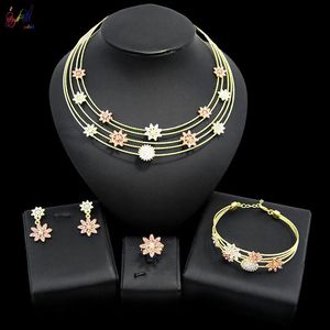 Yulaili Dubai ensembles de bijoux en or pour femmes fête fleur forme cristal collier boucles d'oreilles Bracelet bague de mariage bijoux de mariée 1855