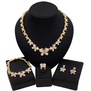 YuLaili Hoge kwaliteit Crystal Rhinestones Gold Ploated Necklace Alloy Metaal Wedding Xoxo Butterfly Design Afrikaanse sieraden Sets Z0009255Y