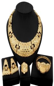 YuLaili nieuwste Braziliaanse gouden sieraden ketting armband oorring ring verkopen bruiloft luxe vrouw feest mode 4 -piece big JE9128463