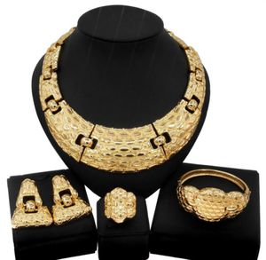 Yulailii Nieuwste Braziliaanse gouden sieraden ketting Bracelet oorringring Verkopen bruiloft Luxe vrouw feest mode 4 -piece Big JE5178113