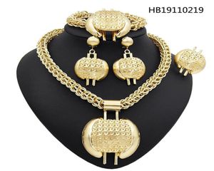 YuLaili Nieuwe mode Dubai ketting sieraden sets voor vrouwen goud grote hanger oorbellen armband ring nigeria bruiloft bruids mooi4762015