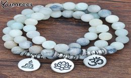 Yumfeel Natural Matte Frosted Ite om Lotus Flower Boeddha Charm Bracelet Bangles Stone Jewelry8530175