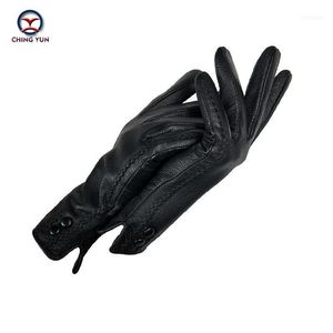 Yun 2021 Gants pour femmes WIVRE WIVRE EN CUIR VOYEUR EN CUIR EN CUIR DE BROSKIN FEMME 70% Doublure en laine Doublure Femme Bouton Fashion Mitatens1