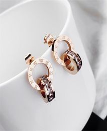 Yun Ruo 2020 Fashion Zircoine Inclay Stud Roman Earring Woman Rose Gold Color Titanium Steel Jewelry Girl Gired Party Never Fade4814169