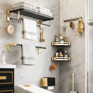 Yunjieybathroom hardware plankhanger badkamer accessoires zwarte afwerking handdoek handdoek rek haak handdoekring toiletpapier houder