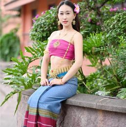 YunNan Stage Wear Thailand Traditionele Etnische Kleding voor Vrouwen Mouwloze Bh Rok Thaise Stijl Clubhuis Greeter Kleding Dai kostuum