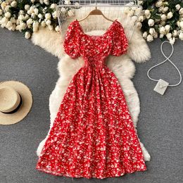 Yuoomuoo Chic Fashion Floral Print Women Dress Summer Elegant High Taille Big Swing Long Party Vacation Outfits 240403