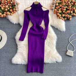 YuooMuoo Chic Fashion Sexy Wrap Heupen Uitgesneden Schouder Lange Mouw Gebreide Herfst Jurk Elegante Dame High Street Bodycon Vestido 240103