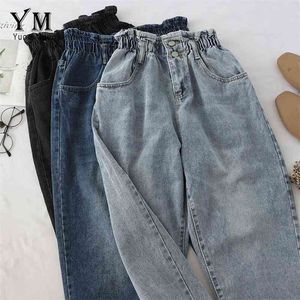 YuooMuoo haute qualité doux Vintage petit ami jean pour femmes élastique taille haute maman noir jean Harajuku Long Denim pantalon 210715