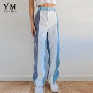 Yuoomuoo vrouwen broek mode contrast kleur corduroy lange rechte broek streetwear y2k dames bodems 220325