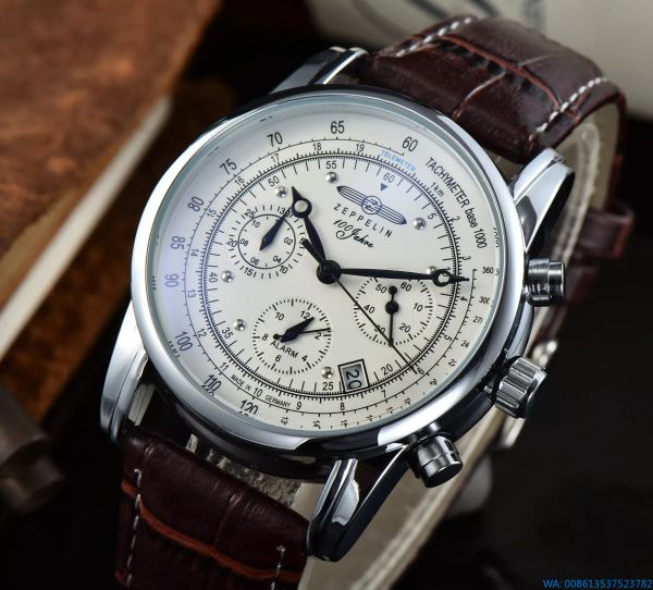 Reloj Yupoo para hombre, nuevo reloj Zeppelin, reloj de cuarzo informal de negocios de cuero resistente al agua, cronógrafo multifunción para hombre, relojes para hombre de alta calidad