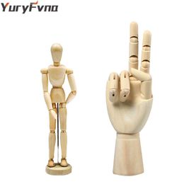 YuryFvna 2 stks 5.5 inch houten menselijke mannequin 7 tekening manikin hand artist model voor schets 210804