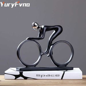 Yuryfvna Fiets Standbeeld DHAMPION Fietser Sculptuur Beeldje Hars Moderne Abstracte Kunst Atleet Fietser Beeldje Home Decor Q0525307k