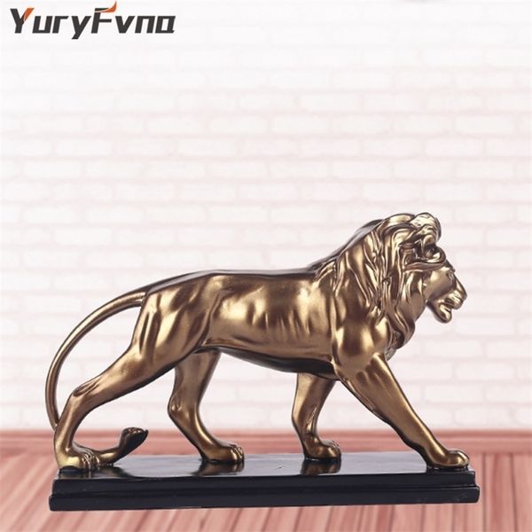 YuryFvna Creative Résine Mâle Lion Statue Décoration Figurines Ornement Sculpture Artisanat Maison Bijoux Cadeau 210924