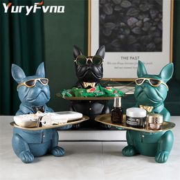 YuryFvna Franse bulldog beeldje met lade sculptuur bureau opslag standbeeld decoratieve munt bank thuis kamer decoratie 220329