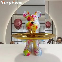 YuryFvna Graffiti ours ornement Figurine décoration de la maison Animal Statue clés étagère de rangement moderne chambre Sculpture Table décor cadeau 240325