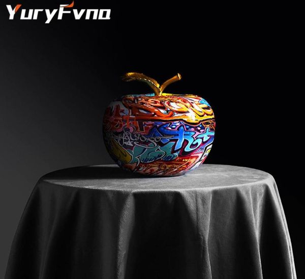 YuryFvna peinture nordique Graffiti pomme Fruit Sculpture Figurine Art éléphant Statue créative résine artisanat décoration de la maison 2012122549027