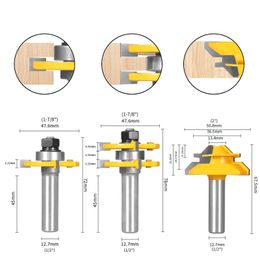 Yusun 3pcs 6 mm 6,35 mm 12 mm 12,7 mm routeur de tige de tige de bit de fruits de travail du bit de bit en bois pour le moulin à carbure de carbure