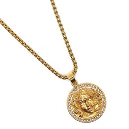 Yutong Unisexe 316L Acier inoxydable Cool Gold-Color Medusa Clean Stone Pendentif Chain217N