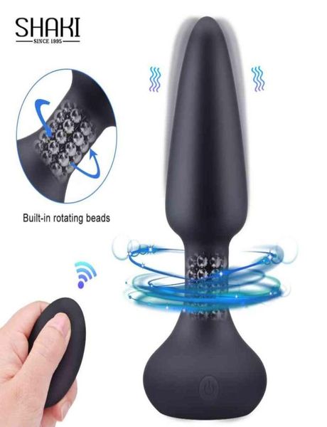 Yutong Vibración Butt Plugs Rotación Perlas Vibrador Masaje de Próstata Control Remoto Inalámbrico Anal Plug Juguetes Adultos Para ManWoman6199649