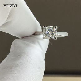 Yuzbt genuino S925 Silver 2 Excelente probador de diamantes de corte Pasado D Anillo de cabeza de vaca para mujeres Joyería de boda240412