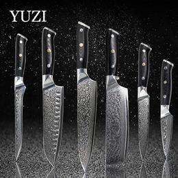 Juego de cuchillos de cocina YUZI Damascus, 6 uds., cuchillo de Chef profesional japonés, herramienta de carnicero Sankotu, herramientas de pelado de utilidad para huesos