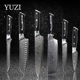 Yuzi Eamascus Keukenmessen Set 6 Stuks Chef Lnife Professionele Japan Sankotu Cleaver Tool Bone Utility Paring Tools244g