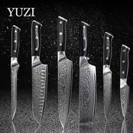 Yuzi Eamascus Keukenmessen Set 6 Stuks Chef Lnife Professionele Japan Sankotu Cleaver Tool Bone Utility Paring Tools290d