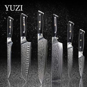 Yuzi Eamascus Kitchen Knives Set 6pcs Chef lnife Professional Japon Sankotu Cleaver Tool Bone Utility Pariing Tools205c