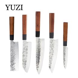 YUZI couteaux de cuisine 6 pièces ensemble forgé Chef japonais Kiritsuke LNIFE couperet à viande tranchage utilitaire outil de cuisson 268a meilleure qualité