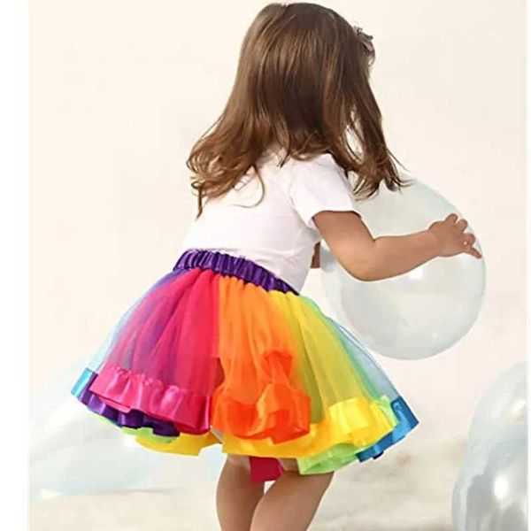 Yvo2 Robe tutu Shine Rainbow Jupe tutu jupe en couches jupes de ballet multicolore polyester pour les tout-petits filles D240507