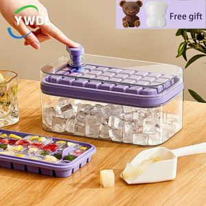 YWDL Onebutton presse Type boîte de moule à glace en plastique Cube Maker plateau avec couvercle de rangement barre accessoires de cuisine 240127