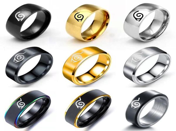 YWSHK 17 modèles nouvelle bague feuille Konoha Uzumaki Logo Symbal signe Sasuke Itachi Ninja mode acier inoxydable Anime bijoux Cosplay2774863