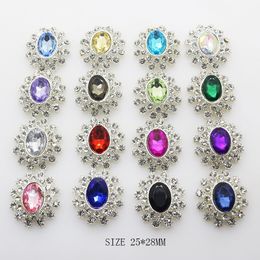 Ywxinxi, 10 Uds., 25x28mm, botones de diamantes de imitación de aleación acrílica con parte inferior de flor, broche trasero plano DIY, accesorios de decoración de moda