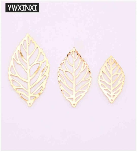 YWXINXI 50 pièces mode simple feuille filigrane métal artisanat bijoux bricolage fait main bijoux pendentif costume décoration 6088015