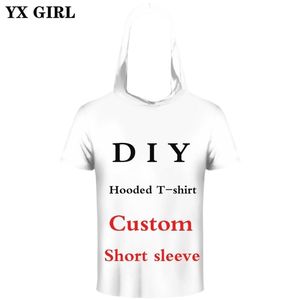 YX GIRL Impresión 3D DIY Diseño personalizado Hombres Mujeres Camiseta con capucha verano Casual camiseta Mayoristas Proveedores Para Drop Shipper 220708